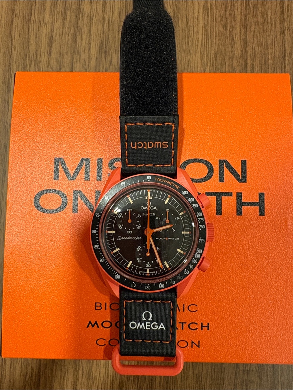 Swatch Orange and Black Mission-Inspired Chronograph Watch